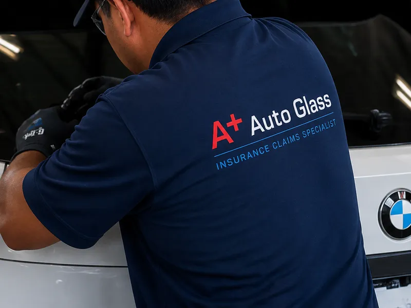 A Plus Auto Glass technician on a Palo Alto mobile windshield service call